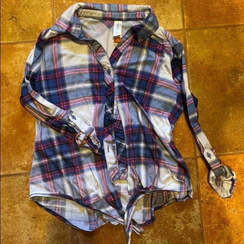 Tie Front Plaid Shirt